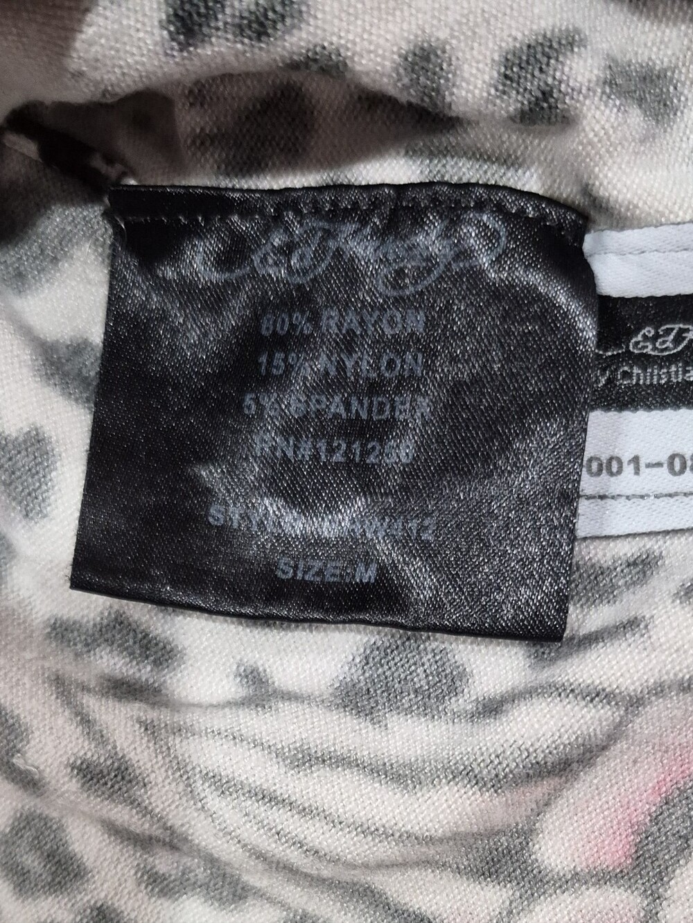 ED HARDY Black & Cream Animal-Print V-Neck Tunic Sweater - Size M - Picture 9 of 9